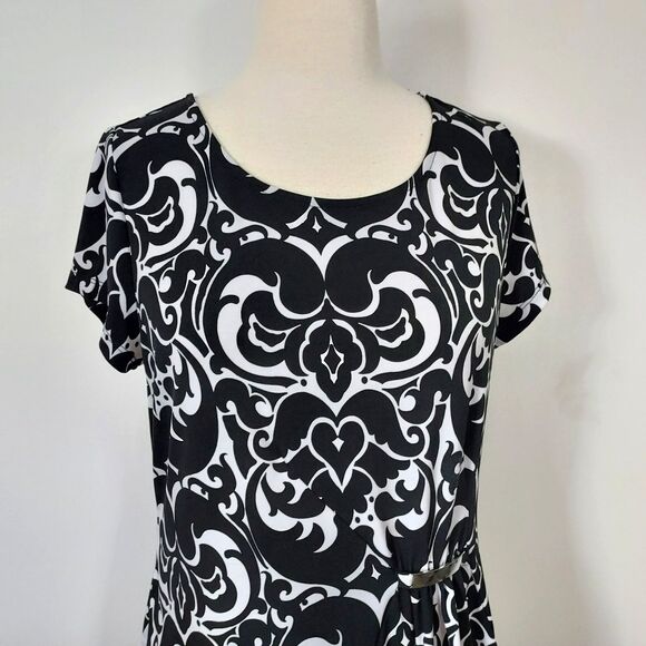 INC International Concepts Shirt Top Womens Large Asymmetrical Hem Black White - Picture 3 of 12